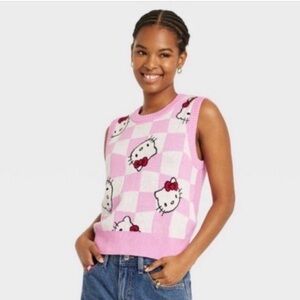 Hello Kitty Sweater Vest Kawaii Y2K Cute Girly Checkered Pink